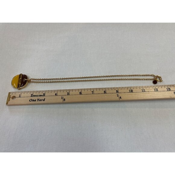 Marc Jacobs Gold Tone Pendant Necklace Enamel Circle Brown Yellow - Picture 4 of 8